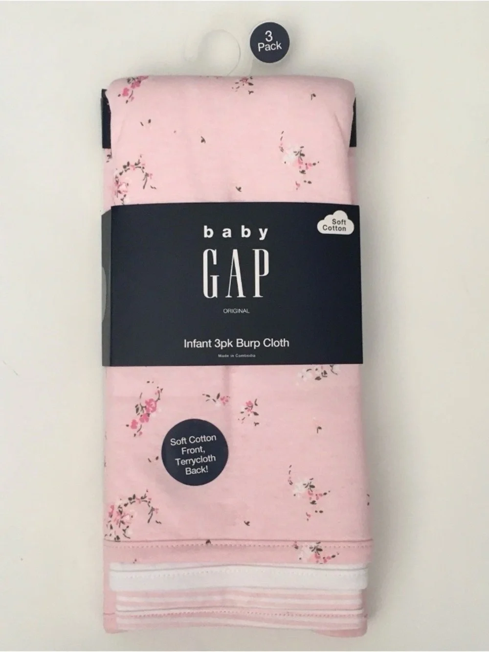 Baby Burp Cloths Set of 3 Pink Floral White Stripe Soft Absorbent NEW | Baby Gap
